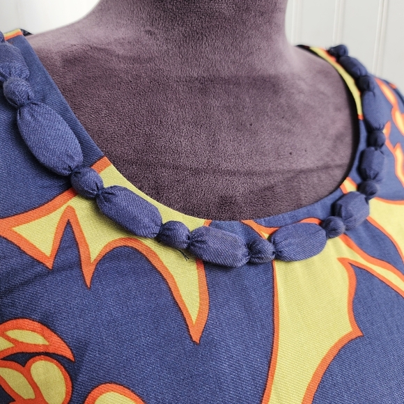 Ann Taylor LOFT Floral Knee Length Dress Navy Blue Green Orange 3/4 Sleeve 0P - Picture 3 of 14